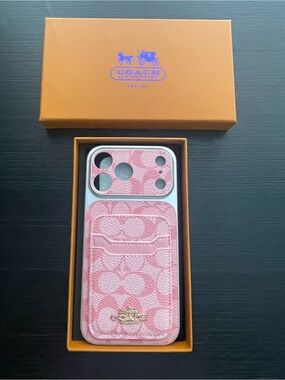 iPhone 17 pro max Coach Card Pocket Phone Case with Gold Logo. Box included